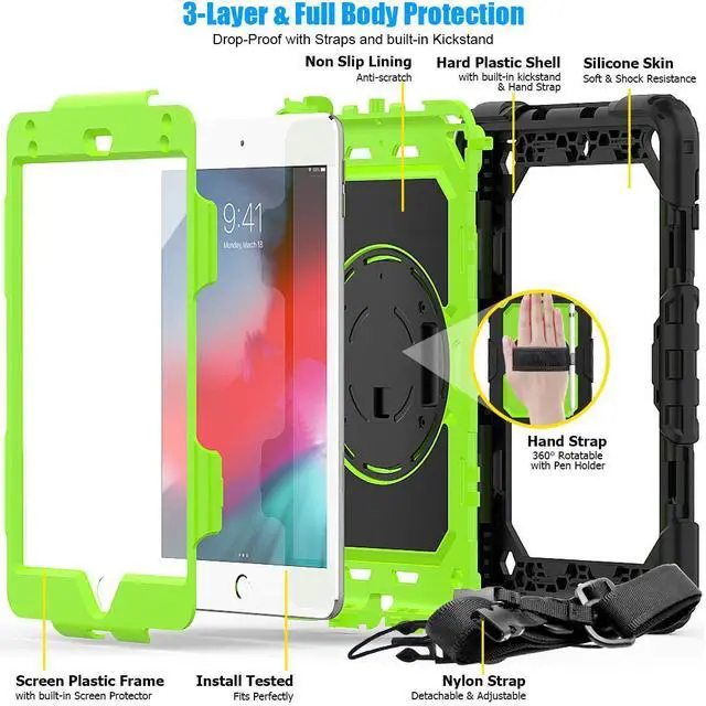 Alt view image 7 of 7 - Werleo iPad Mini 5 Case 2019 with Pencil Holder Full Body Shockproof Cover with 360 Degrees Stand Hand Strap and Shoulder Strap for ipad Mini Mini 5 2019 / iPad mini 4 case
