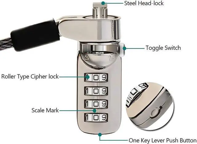 Alt view image 3 of 7 - Portable Laptop Cable Lock Security Combination Lock Security Cable for Desktop Notebook and Projectors - 4 Digital Password Protections Anti-Theft