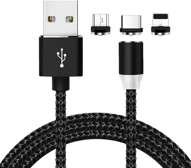 Main image of 3 in 1 Universal Magnetic USB Charging Cable Lightning USB Type C Micro Cord Cable for iPhone Samsung HTC And More with LED Indicator