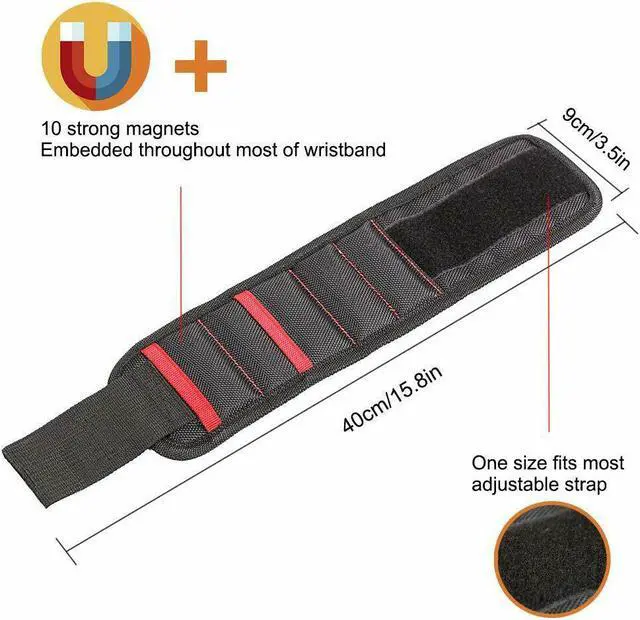 Alt view image 6 of 7 - Magnetic Wristband with Strong Magnets & Pockets Magnet Tool Holder for Screws Nails Drill Bits Scissors and Small Tools