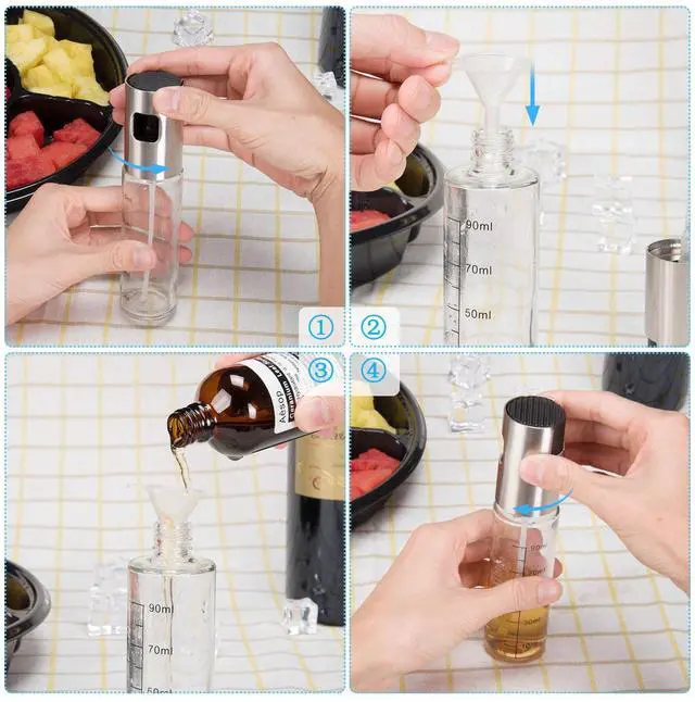 Alt view image 4 of 7 - Werleo Olive Oil Sprayer for Cooking 4 IN 1 Refillable Oil and Vinegar Dispenser Bottle with Basting Brush Bottle Brush and oil Funnel for BBQ Making Salad Cooking Baking Roasting Grilling