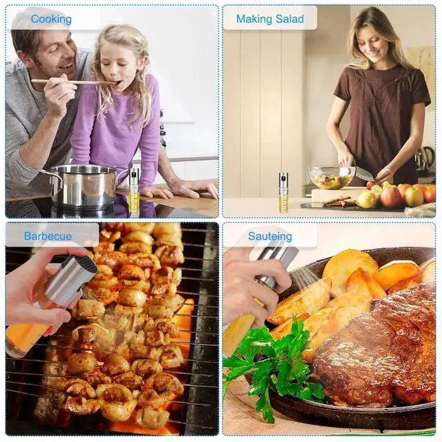Alt view image 6 of 7 - Werleo Olive Oil Sprayer for Cooking 4 IN 1 Refillable Oil and Vinegar Dispenser Bottle with Basting Brush Bottle Brush and oil Funnel for BBQ Making Salad Cooking Baking Roasting Grilling