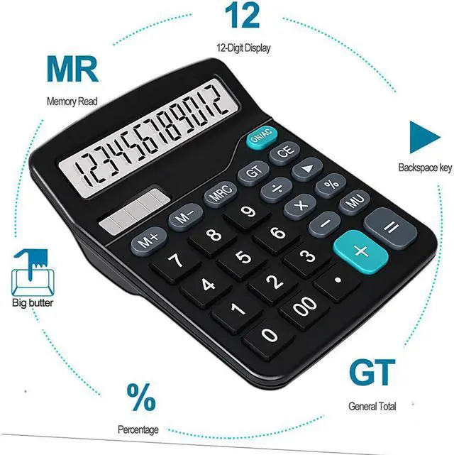Alt view image 4 of 7 - Werleo 2 Packs Calculators Ubidda Standard Function Electronics Calculator 12 Digit Large LCD Display Handheld for Daily and Basic Office Black