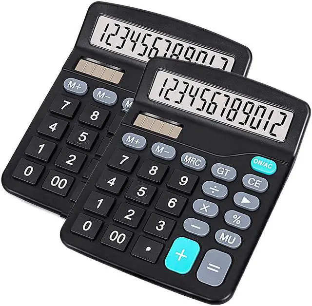 Main image of Werleo 2 Packs Calculators Ubidda Standard Function Electronics Calculator 12 Digit Large LCD Display Handheld for Daily and Basic Office Black