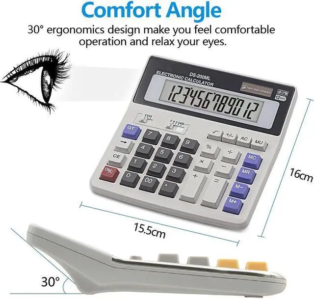 Alt view image 3 of 7 - Calculator Basic Desktop Calculator Solar Battery Dual Power with 12-Digit Large LCD Display and Large Computer Keys Office Calculator by Werleo