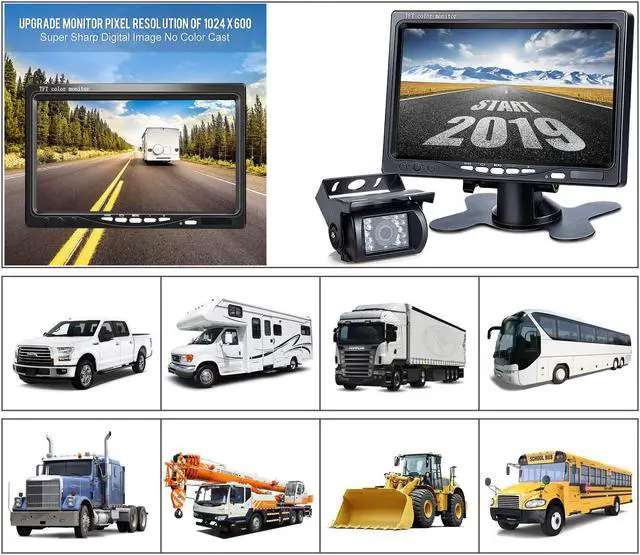 Alt view image 6 of 7 - Upgrade Backup Camera Monitor Kit 1024X600 HD IP69 Waterproof Rearview Reversing Rear View Camera 7 inch LCD Reversing Monitor Truck Semi-Trailer Box Truck RV — HD Transmission Four-pin