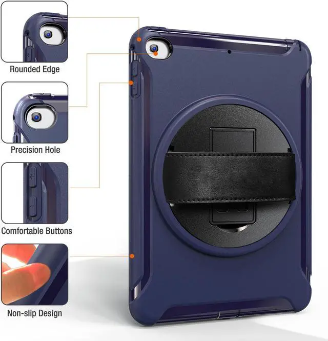 Alt view image 2 of 7 - iPad Mini 5 Case iPad Mini 4 Case Cover Full Body Shockproof Protective Cover for Apple iPad Mini 5th iPad Mini 4th Generation with 360 Rotating Stand & Hand Strap