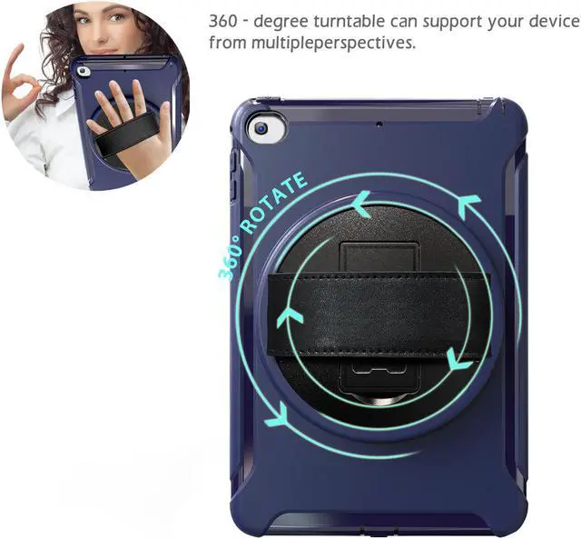 Alt view image 3 of 7 - iPad Mini 5 Case iPad Mini 4 Case Cover Full Body Shockproof Protective Cover for Apple iPad Mini 5th iPad Mini 4th Generation with 360 Rotating Stand & Hand Strap