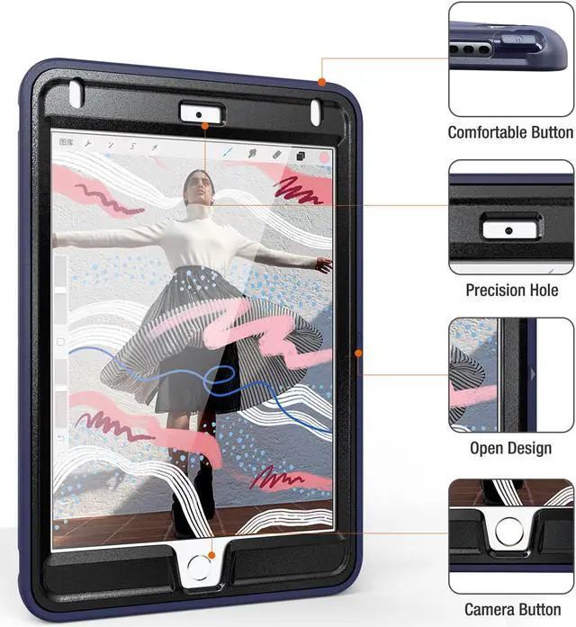 Alt view image 4 of 7 - iPad Mini 5 Case iPad Mini 4 Case Cover Full Body Shockproof Protective Cover for Apple iPad Mini 5th iPad Mini 4th Generation with 360 Rotating Stand & Hand Strap