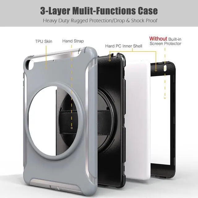 Alt view image 2 of 7 - iPad Mini 5 Case iPad Mini 4 Case Cover Full Body Shockproof Protective Cover for Apple iPad Mini 5th iPad Mini 4th Generation with 360 Rotating Stand & Hand Strap