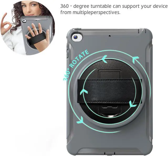 Alt view image 4 of 7 - iPad Mini 5 Case iPad Mini 4 Case Cover Full Body Shockproof Protective Cover for Apple iPad Mini 5th iPad Mini 4th Generation with 360 Rotating Stand & Hand Strap