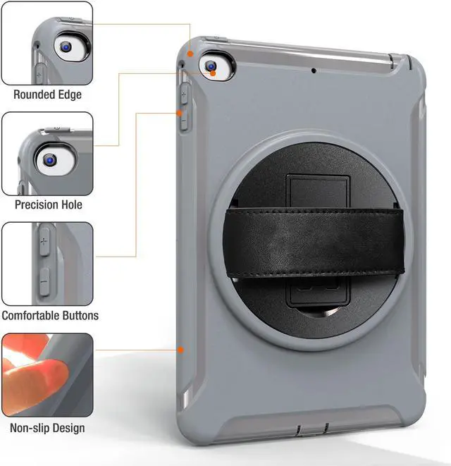 Alt view image 6 of 7 - iPad Mini 5 Case iPad Mini 4 Case Cover Full Body Shockproof Protective Cover for Apple iPad Mini 5th iPad Mini 4th Generation with 360 Rotating Stand & Hand Strap
