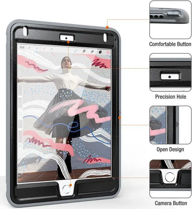 Alt view image 7 of 7 - iPad Mini 5 Case iPad Mini 4 Case Cover Full Body Shockproof Protective Cover for Apple iPad Mini 5th iPad Mini 4th Generation with 360 Rotating Stand & Hand Strap
