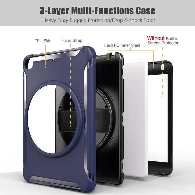 Alt view image 7 of 7 - iPad Mini 5 Case iPad Mini 4 Case Cover Full Body Shockproof Protective Cover for Apple iPad Mini 5th iPad Mini 4th Generation with 360 Rotating Stand & Hand Strap