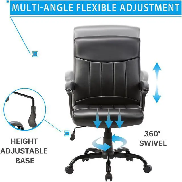 Alt view image 2 of 7 - CLATINA Mid Back Leather Office Executive Chair with Lumbar Support and Padded Armrestes Swivel Adjustable Ergonomic Design for Home Computer Desk BIFMA Certified
