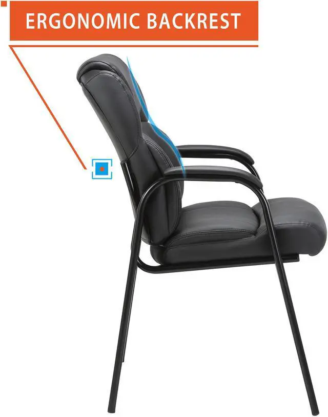 Alt view image 3 of 6 - CLATINA Leather Guest Chair with Padded Arm Rest for Reception Meeting Conference and Waiting Room Side Office Home BIFMA Certified Black