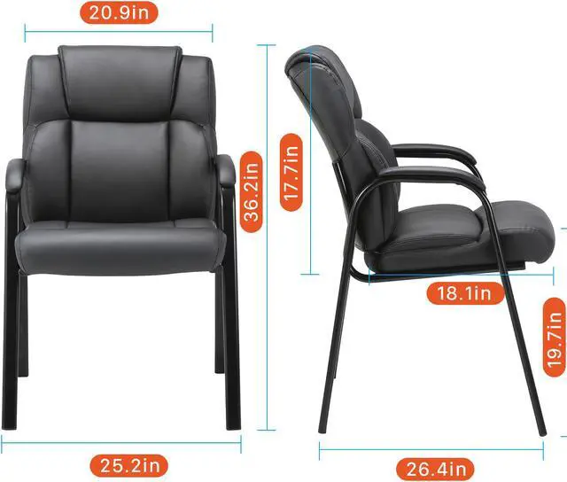 Alt view image 2 of 6 - CLATINA Leather Guest Chair with Padded Arm Rest for Reception Meeting Conference and Waiting Room Side Office Home BIFMA Certified Black