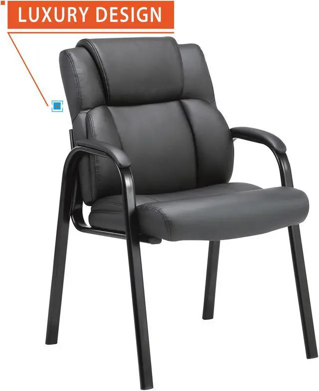 Alt view image 4 of 6 - CLATINA Leather Guest Chair with Padded Arm Rest for Reception Meeting Conference and Waiting Room Side Office Home BIFMA Certified Black