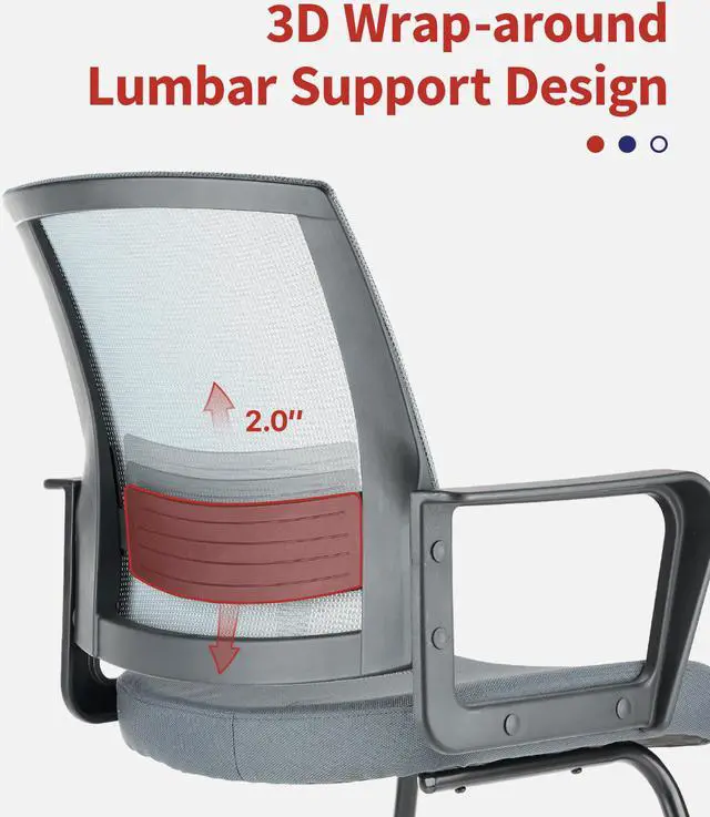 Alt view image 4 of 7 - CLATINA Office Guest Chair with Lumbar Support and Mid Back Mesh Space Air Grid Series for Reception Conference Room Gray