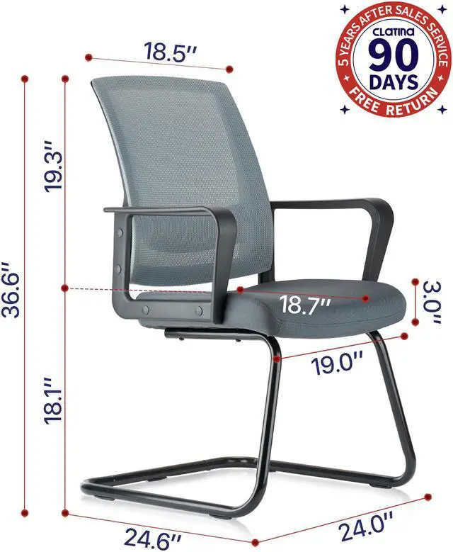 Alt view image 6 of 7 - CLATINA Office Guest Chair with Lumbar Support and Mid Back Mesh Space Air Grid Series for Reception Conference Room Gray