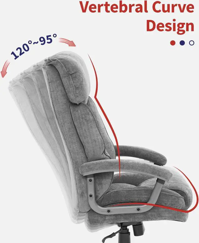 Alt view image 5 of 7 - Office Chair Gaming Chair, Ergonomic Big Chair 400lbs Upholstered Swivel Adjustable Height Thick Padding Headrest, Grey