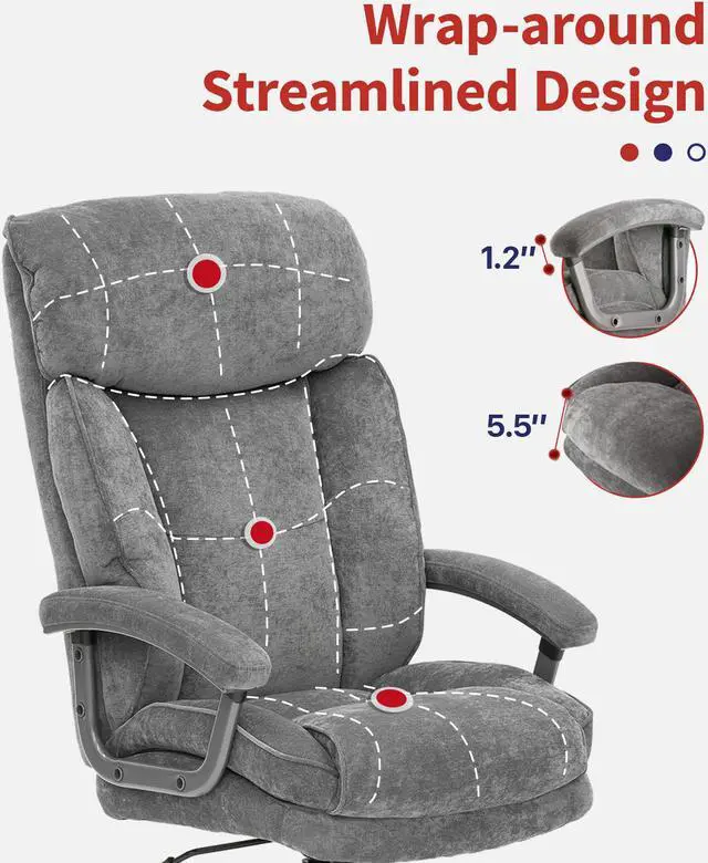 Alt view image 3 of 7 - Office Chair Gaming Chair, Ergonomic Big Chair 400lbs Upholstered Swivel Adjustable Height Thick Padding Headrest, Grey