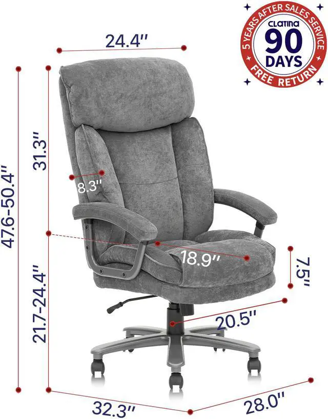Alt view image 7 of 7 - Office Chair Gaming Chair, Ergonomic Big Chair 400lbs Upholstered Swivel Adjustable Height Thick Padding Headrest, Grey