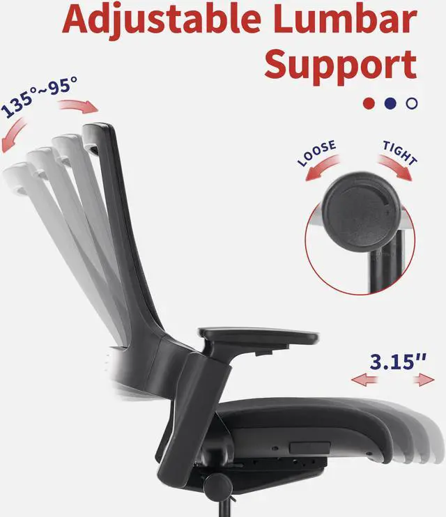 Alt view image 6 of 7 - CLATINA 247 Series High Back Ergonomic Office Desk Chairs and Mesh Executive Chairs with Back Support, Black