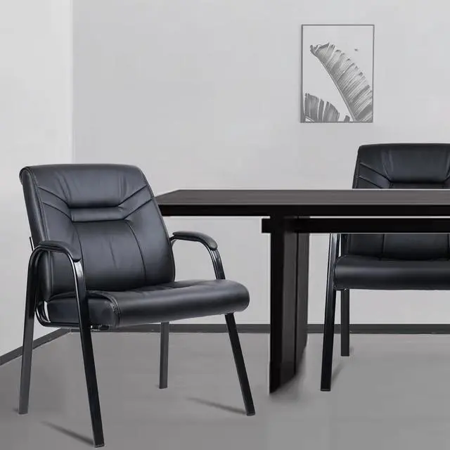Alt view image 6 of 7 - CLATINA Black Leather Waiting Room Chair Reception Chair with Padded Arm Rest, Leather Office Desk Guest Chair for Lobby Conference Room (1PK)