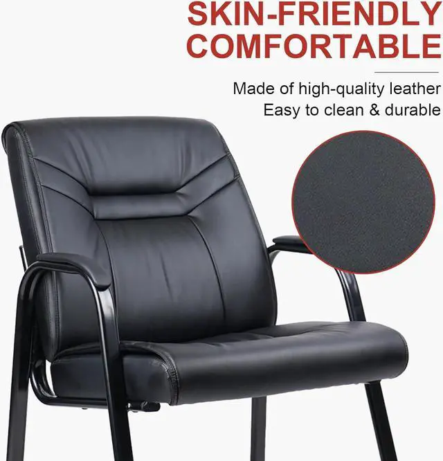Alt view image 5 of 7 - CLATINA Black Leather Waiting Room Chair Reception Chair with Padded Arm Rest, Leather Office Desk Guest Chair for Lobby Conference Room (1PK)