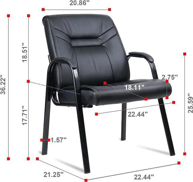 Alt view image 2 of 7 - CLATINA Black Leather Waiting Room Chair Reception Chair with Padded Arm Rest, Leather Office Desk Guest Chair for Lobby Conference Room (1PK)
