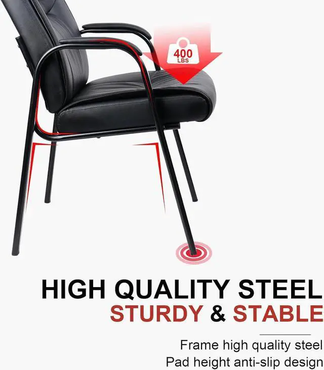 Alt view image 3 of 7 - CLATINA Black Leather Waiting Room Chair Reception Chair with Padded Arm Rest, Leather Office Desk Guest Chair for Lobby Conference Room (1PK)