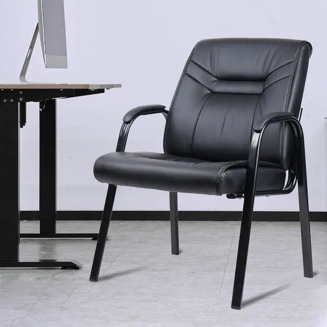 Alt view image 7 of 7 - CLATINA Black Leather Waiting Room Chair Reception Chair with Padded Arm Rest, Leather Office Desk Guest Chair for Lobby Conference Room (1PK)