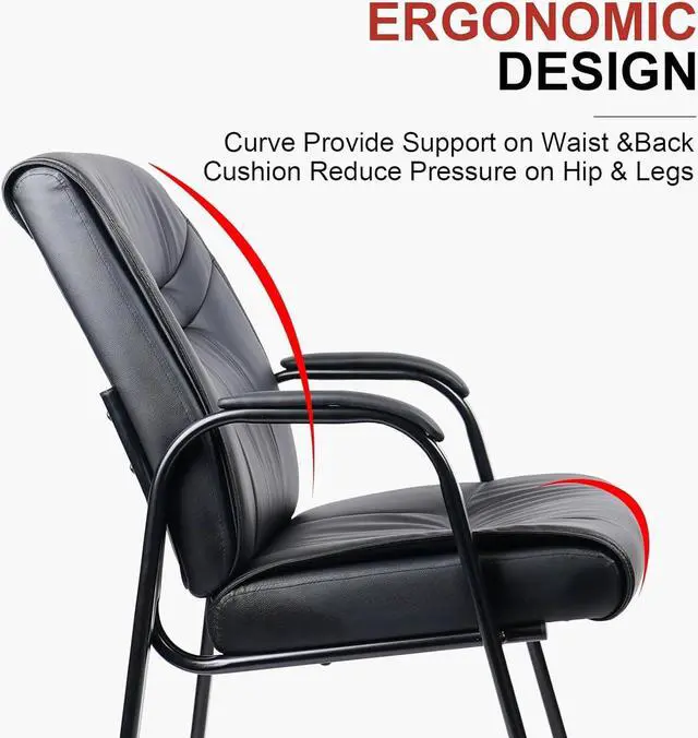 Alt view image 4 of 7 - CLATINA Black Leather Waiting Room Chair Reception Chair with Padded Arm Rest, Leather Office Desk Guest Chair for Lobby Conference Room (1PK)