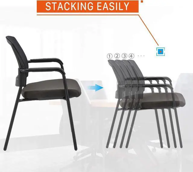 Alt view image 7 of 7 - CLATINA Office Reception Guest Chair Mesh Back Stacking with Ergonomic Lumbar Support and Thickened Seat Cushion for Waiting Conference Room Black