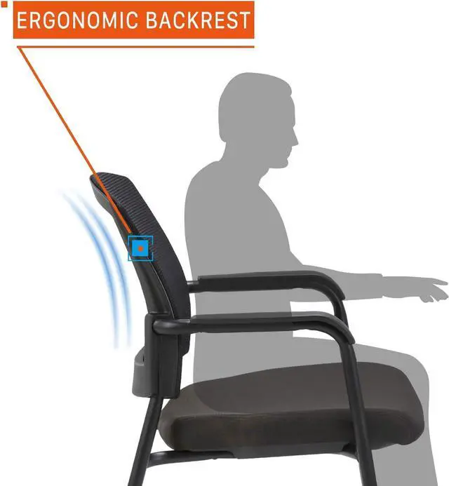 Alt view image 4 of 7 - CLATINA Office Reception Guest Chair Mesh Back Stacking with Ergonomic Lumbar Support and Thickened Seat Cushion for Waiting Conference Room Black