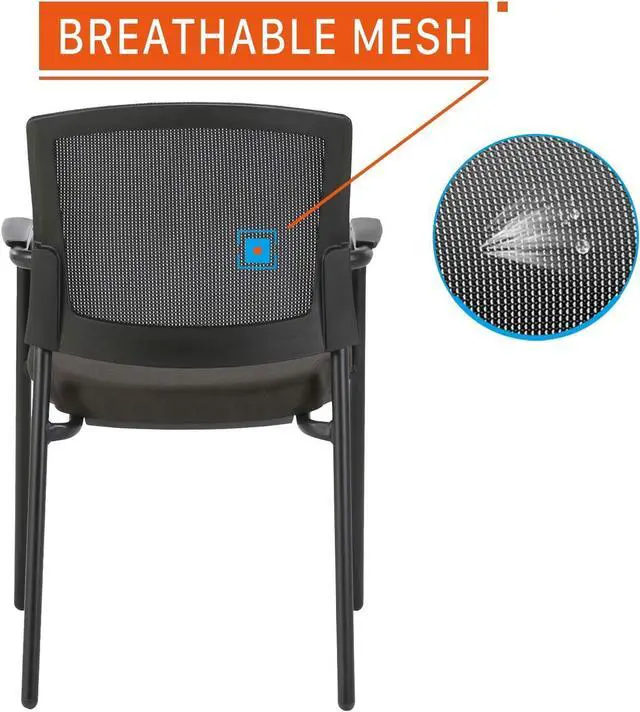 Alt view image 5 of 7 - CLATINA Office Reception Guest Chair Mesh Back Stacking with Ergonomic Lumbar Support and Thickened Seat Cushion for Waiting Conference Room Black