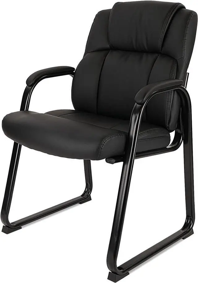 Main image of CLATINA Waiting Room Guest Chair with Padded Arm Rest Leather Guest Chair for Reception Meeting Conference Office Home Black with Sled Base