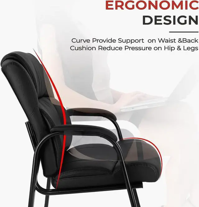 Alt view image 4 of 6 - CLATINA Waiting Room Guest Chair with Padded Arm Rest Leather Guest Chair for Reception Meeting Conference Office Home Black with Sled Base