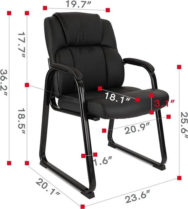 Alt view image 2 of 6 - CLATINA Waiting Room Guest Chair with Padded Arm Rest Leather Guest Chair for Reception Meeting Conference Office Home Black with Sled Base