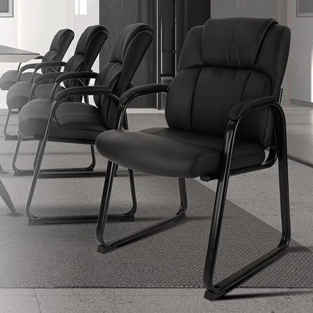 Alt view image 6 of 6 - CLATINA Waiting Room Guest Chair with Padded Arm Rest Leather Guest Chair for Reception Meeting Conference Office Home Black with Sled Base