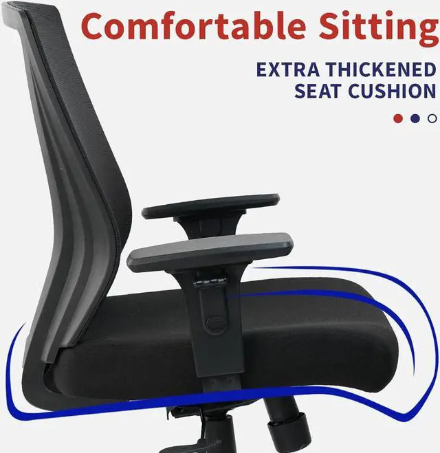 Alt view image 5 of 7 - CLATINA Classic Executive Mesh Chair,Big and Tall Office Chair 400lbs,Heavy Duty Ergonomic Mesh Chair with Adjustable Armrests, Ergonomic Chair with Thickened seat Cushion,for Home Office,1 pack