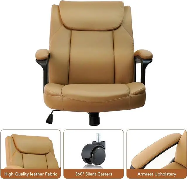 Alt view image 6 of 7 - CLATINA Brown Office Chair Computer Chair PU Leather Executive Office Chair Swivel Adjustable Height Chair with Upholstery Fixed armrest Mid-Back Leather Thick Cushion Office Chair Brown 1Pack