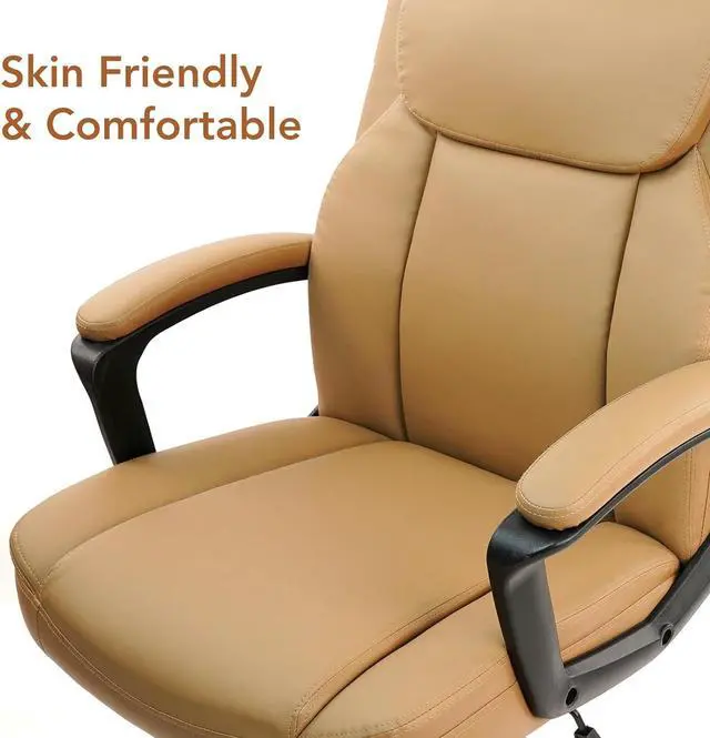 Alt view image 2 of 7 - CLATINA Brown Office Chair Computer Chair PU Leather Executive Office Chair Swivel Adjustable Height Chair with Upholstery Fixed armrest Mid-Back Leather Thick Cushion Office Chair Brown 1Pack