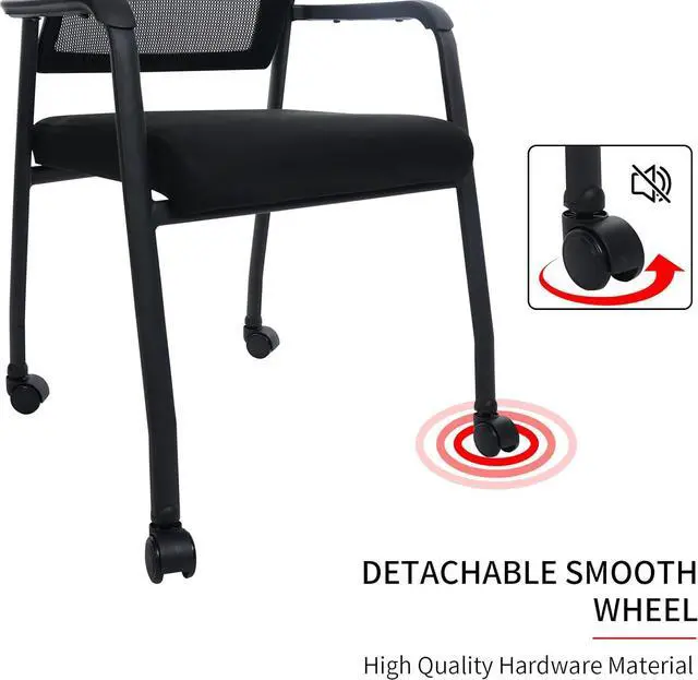 Alt view image 6 of 7 - KLASIKA Waiting Room Chairs with Wheels, Adjustable Mesh Backrest, Desk Chair with Ergonomic Lumbar Support and Thickened Seats Cushion, Black