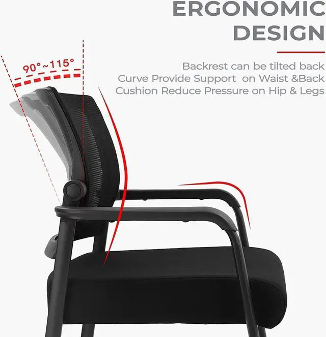 Alt view image 3 of 7 - KLASIKA Waiting Room Chairs with Wheels, Adjustable Mesh Backrest, Desk Chair with Ergonomic Lumbar Support and Thickened Seats Cushion, Black