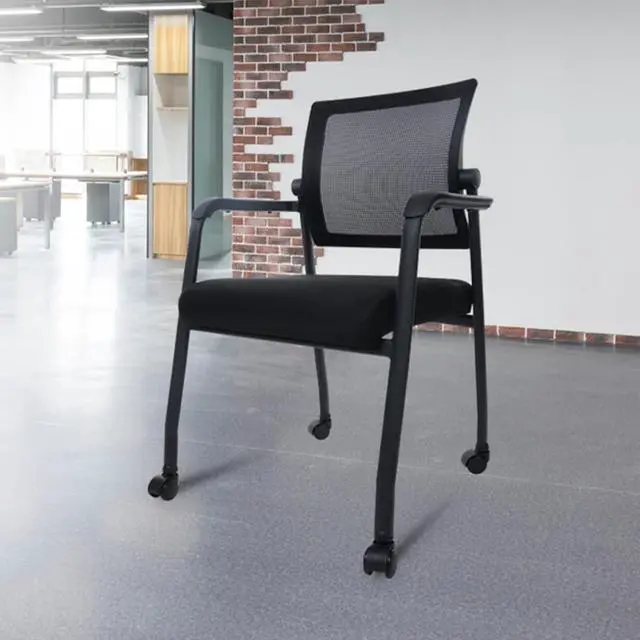 Alt view image 7 of 7 - KLASIKA Waiting Room Chairs with Wheels, Adjustable Mesh Backrest, Desk Chair with Ergonomic Lumbar Support and Thickened Seats Cushion, Black
