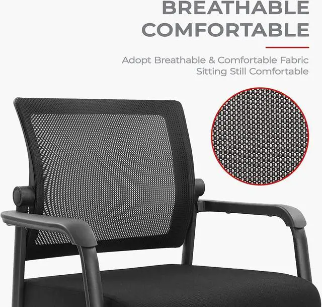Alt view image 4 of 7 - KLASIKA Waiting Room Chairs with Wheels, Adjustable Mesh Backrest, Desk Chair with Ergonomic Lumbar Support and Thickened Seats Cushion, Black