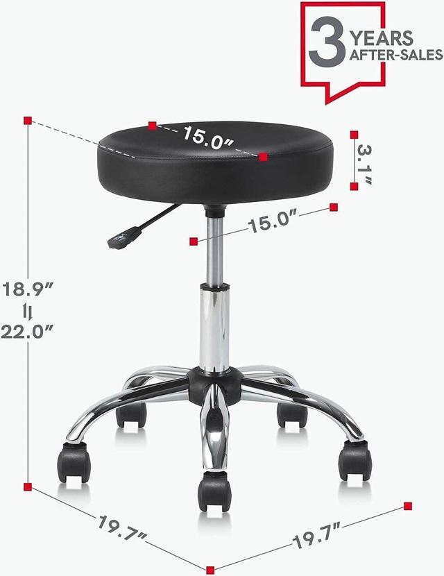 Alt view image 3 of 7 - KLASIKA Round Rolling Stool Swivel with Wheels Adjustable Height Seat 19.7"D x 19.7"W x 22"H Multi-Purpose Heavy Duty Wide Seat Drafting Stool Chair for Office Salon Massage Spa Medical Tattoo Beauty