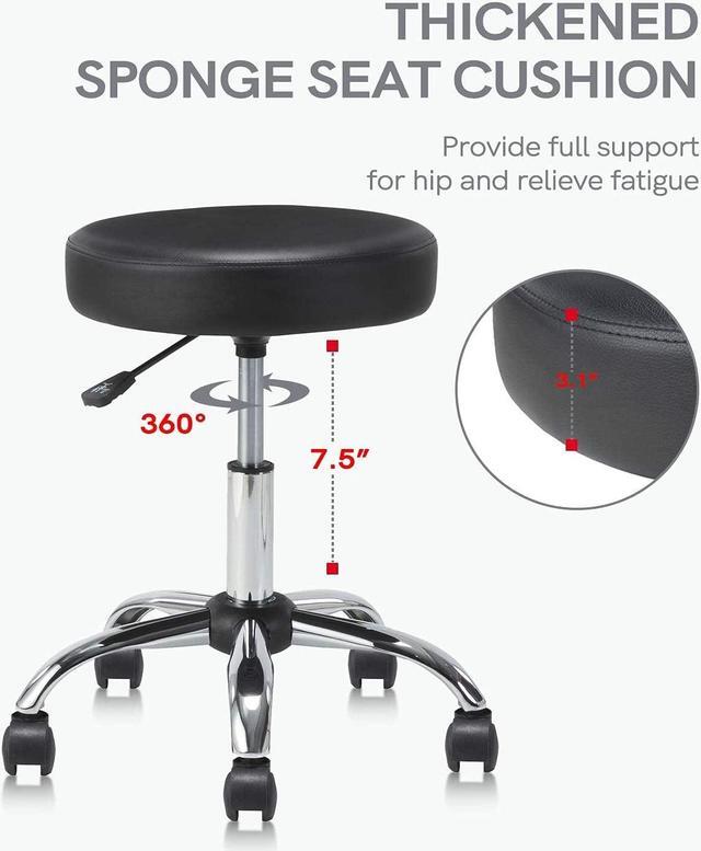 Alt view image 4 of 7 - KLASIKA Round Rolling Stool Swivel with Wheels Adjustable Height Seat 19.7"D x 19.7"W x 22"H Multi-Purpose Heavy Duty Wide Seat Drafting Stool Chair for Office Salon Massage Spa Medical Tattoo Beauty